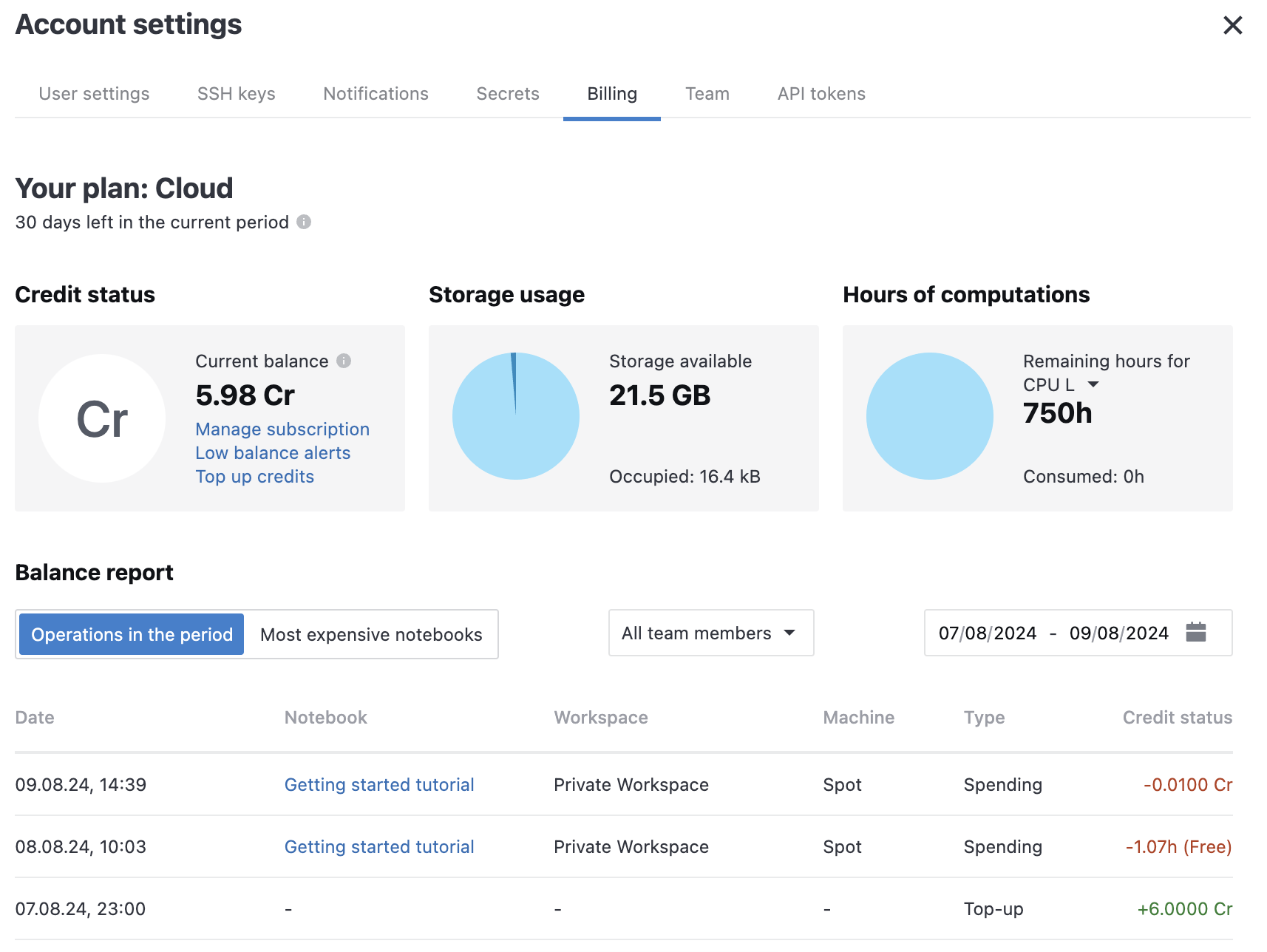 Billing tab Billing tab