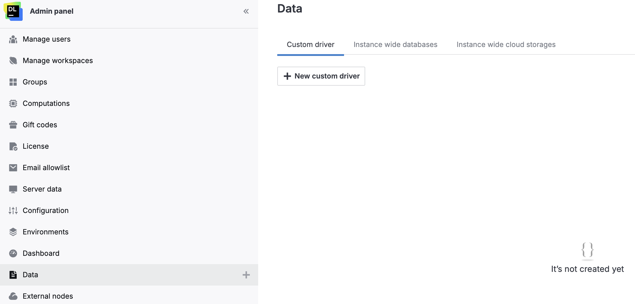 Customer driver tab of Data menu Customer driver tab of Data menu