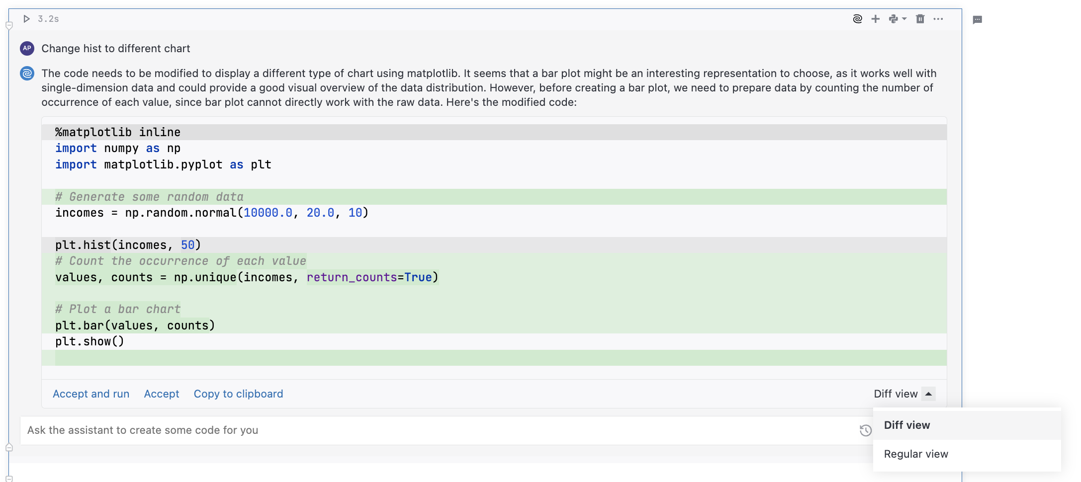 Code suggestion in diff view Code suggestion in diff view