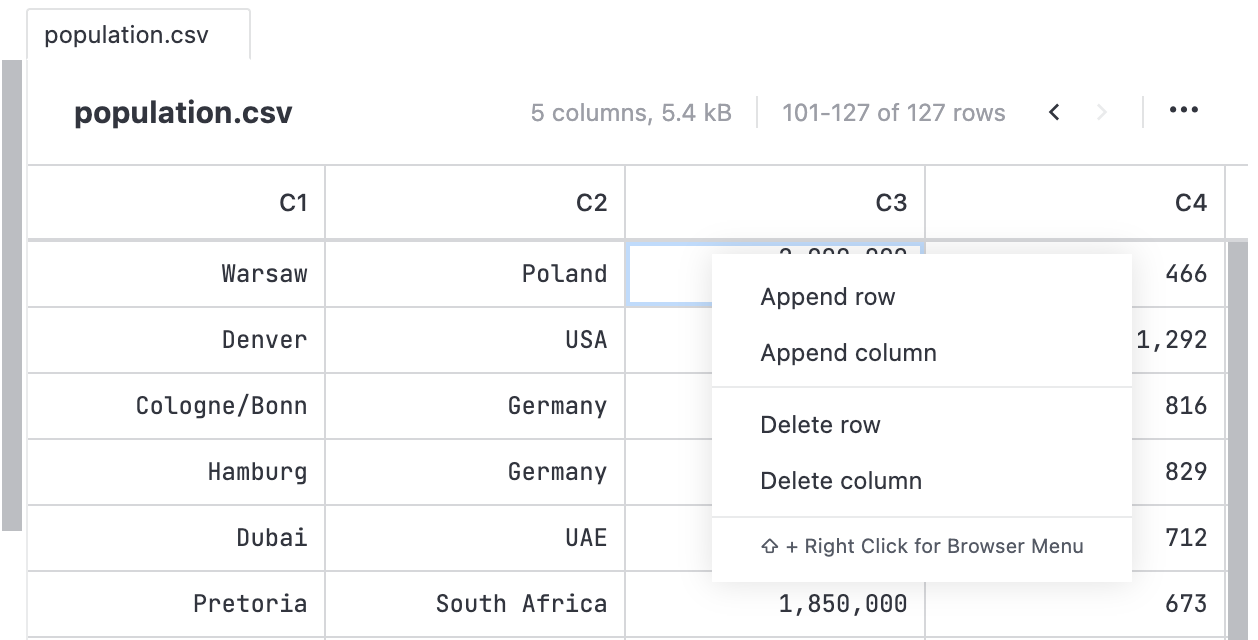 Action menu in File viewer Action menu in File viewer