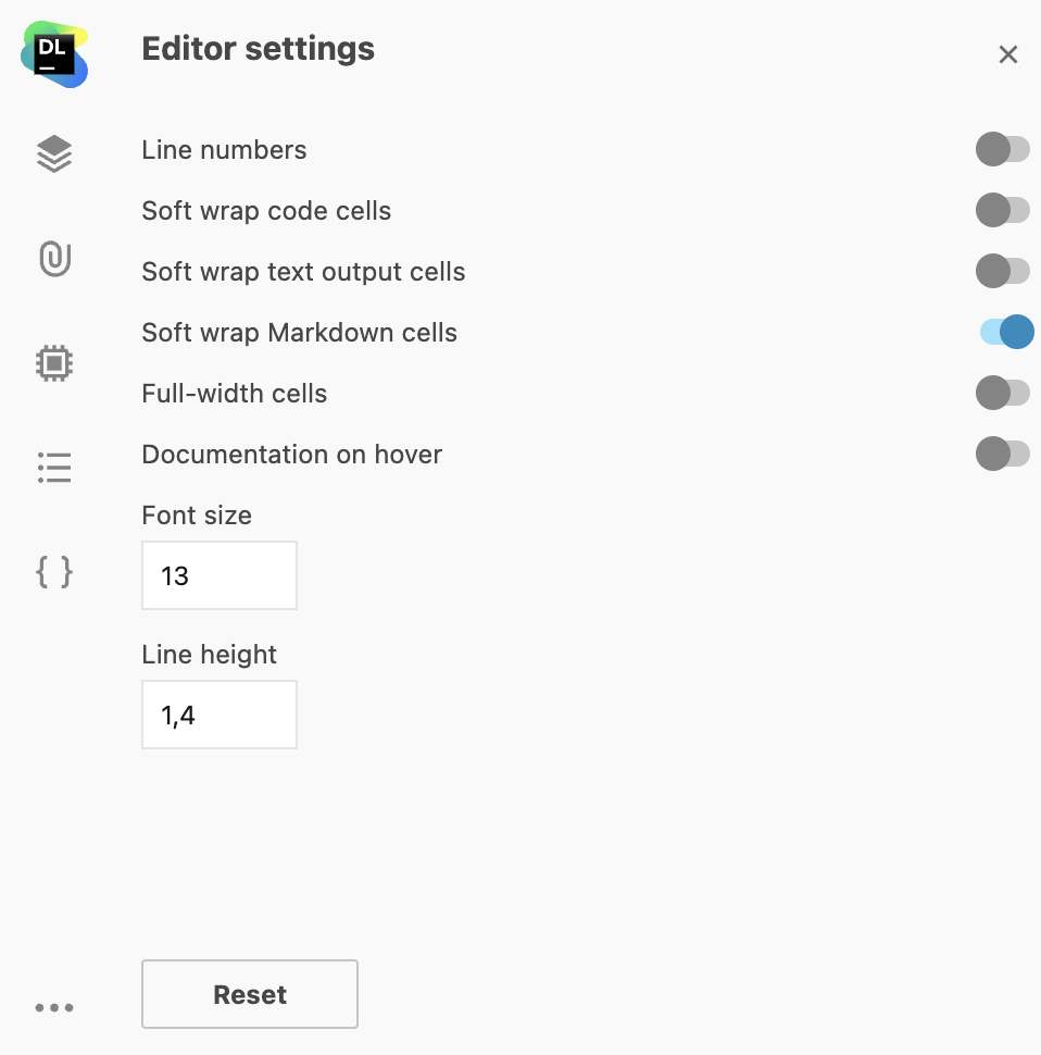 Editor settings view Editor settings view