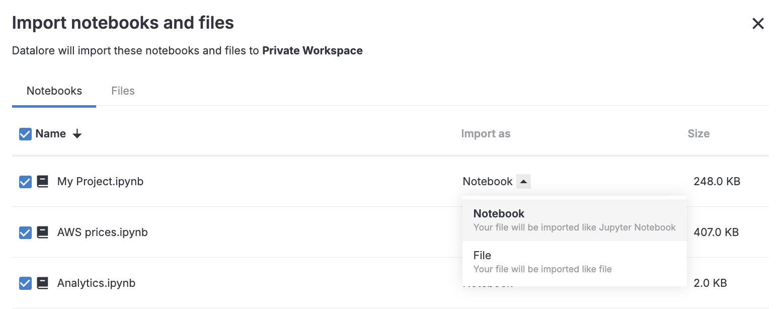 Import notebooks and files dialog Import notebooks and files dialog