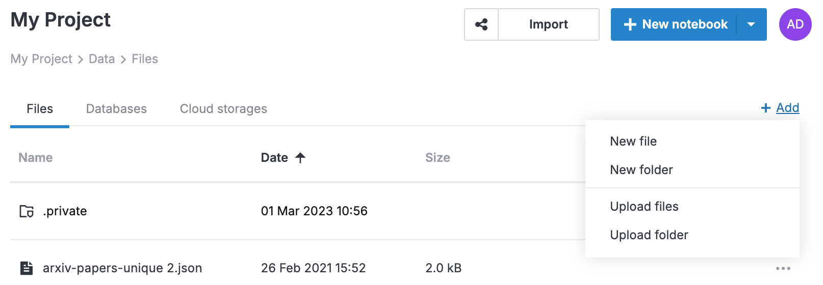 Selecting New file option Selecting New file option