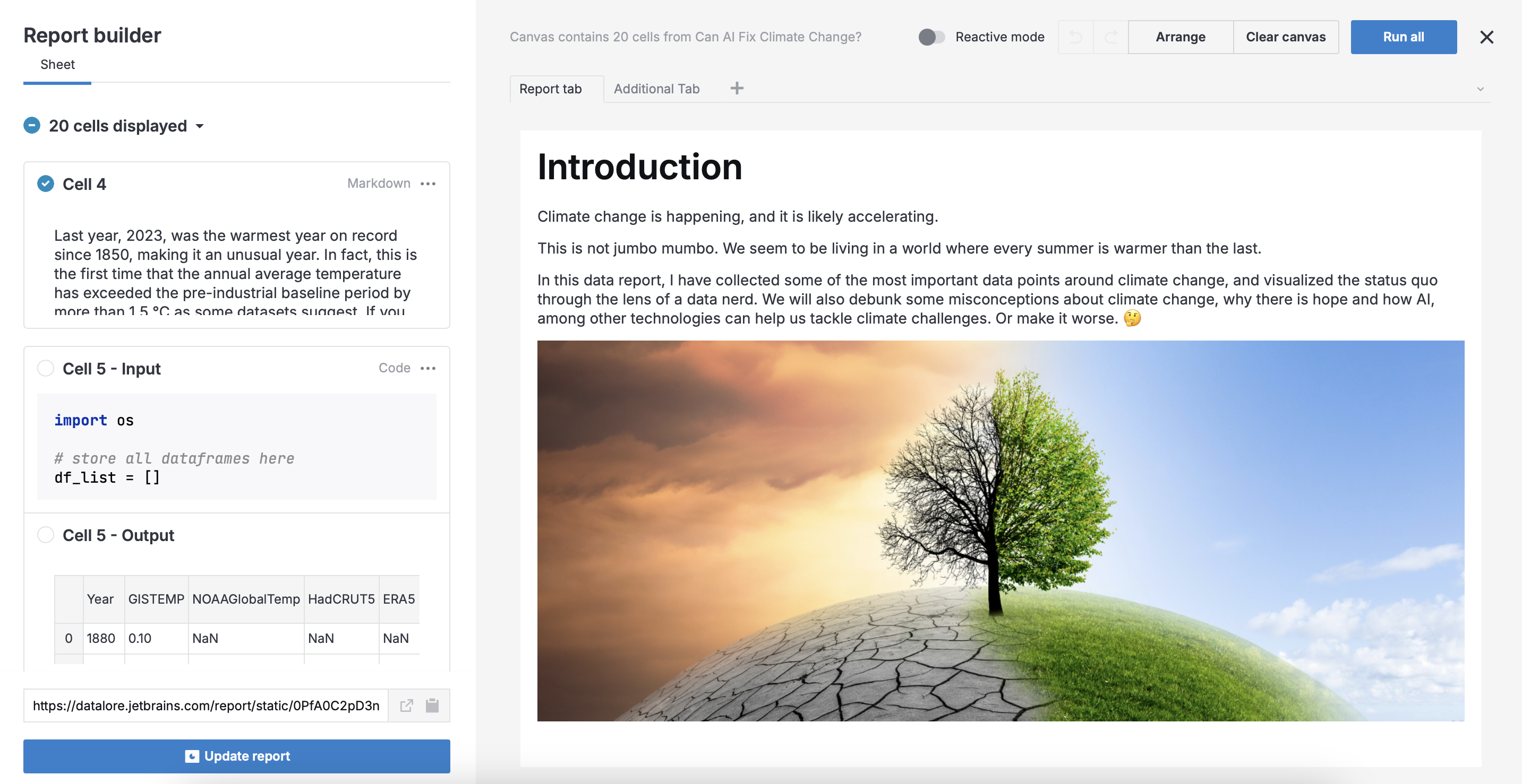 Report builder interface