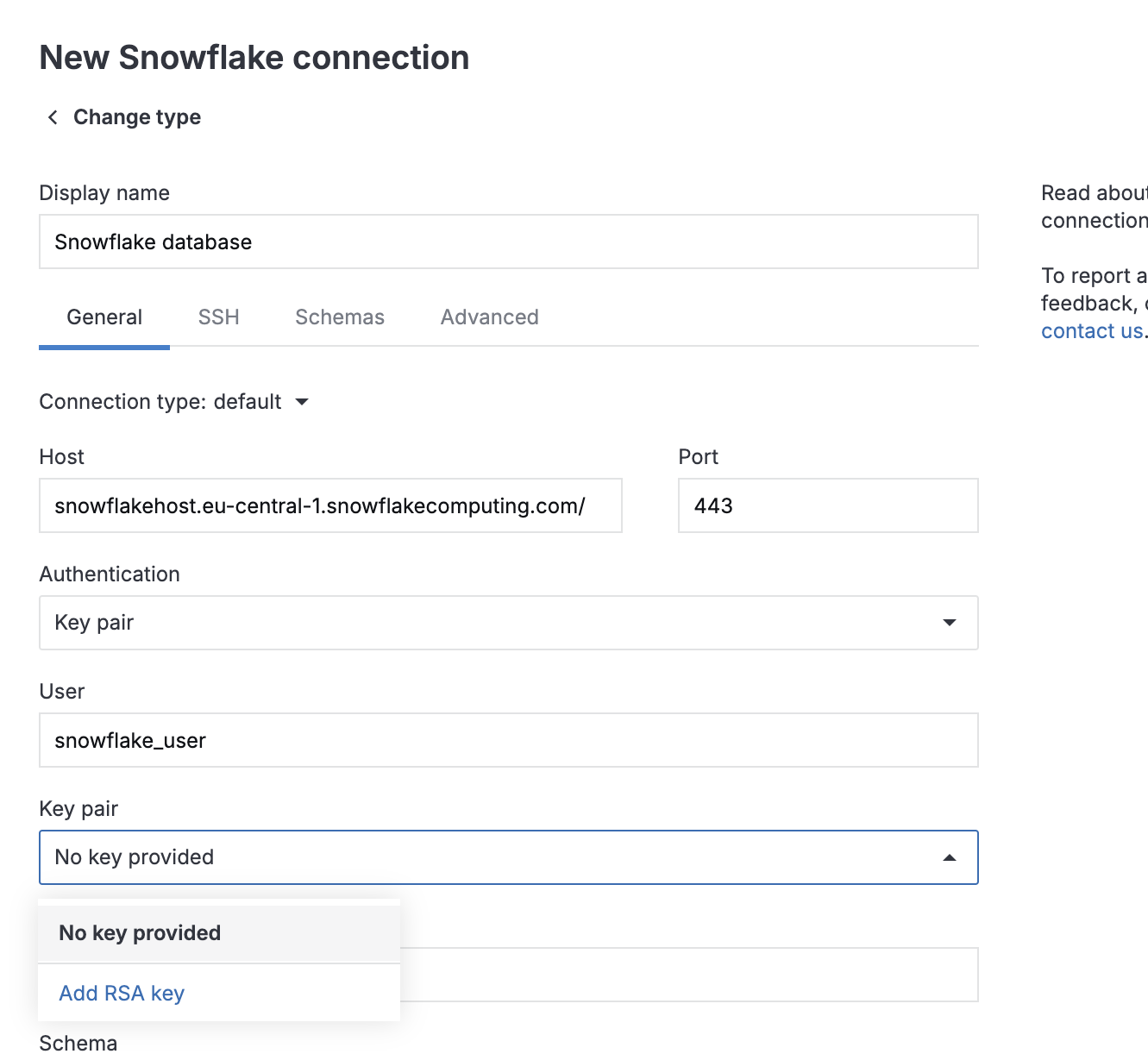 Datalore's Snowflake connection key pair configuration Datalore's Snowflake connection key pair configuration