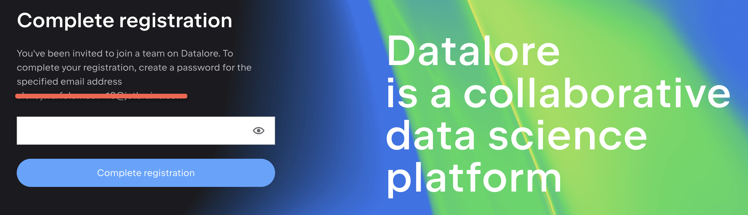 Complete registration page Complete registration page