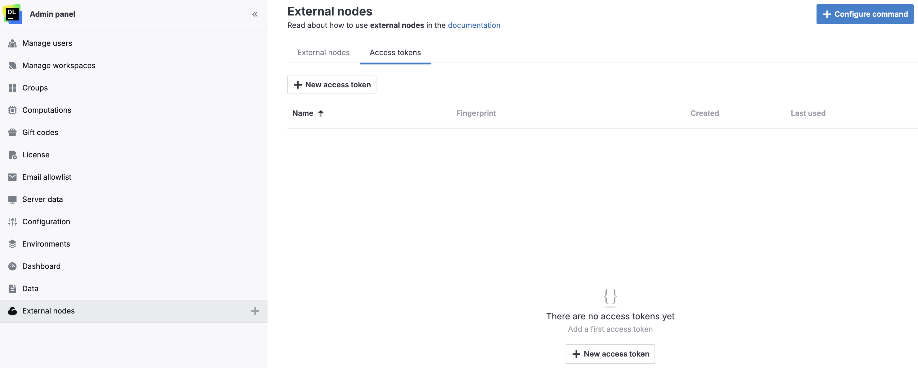 Access tokens tab Access tokens tab