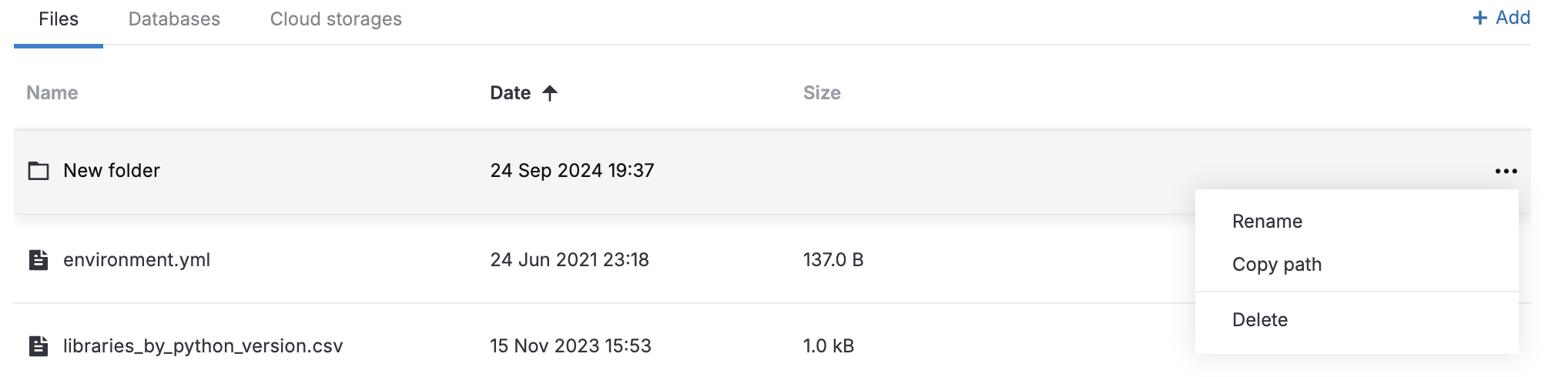 Workspace folder menu Workspace folder menu