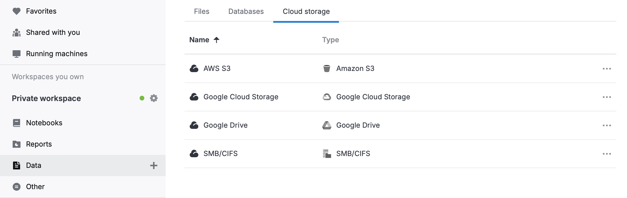 Cloud storage tab