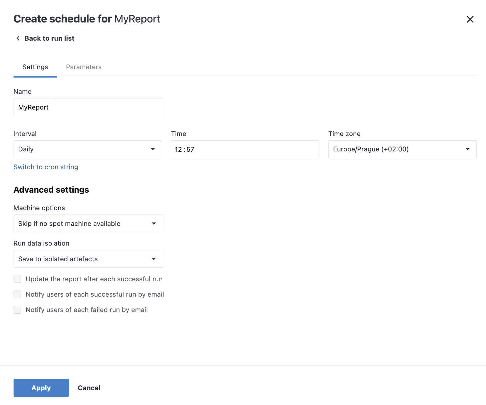 Setting up a schedule Setting up a schedule