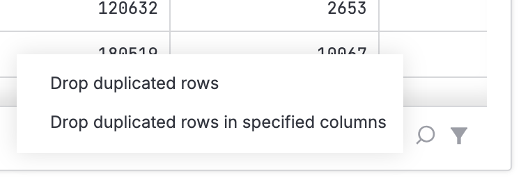 Dropping duplicate rows options Dropping duplicate rows options