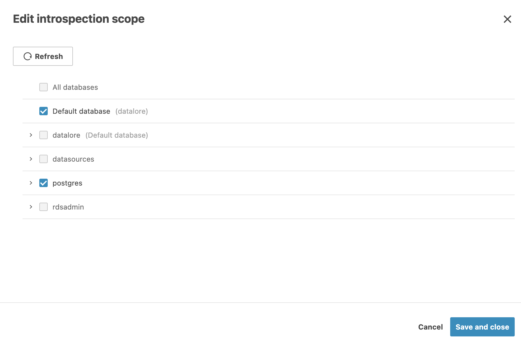 Selecting schemas for introspection Selecting schemas for introspection