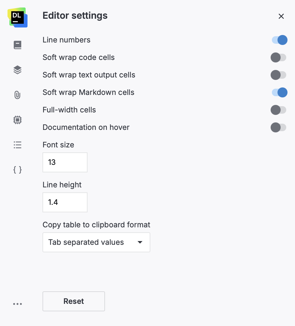 Editor settings Editor settings