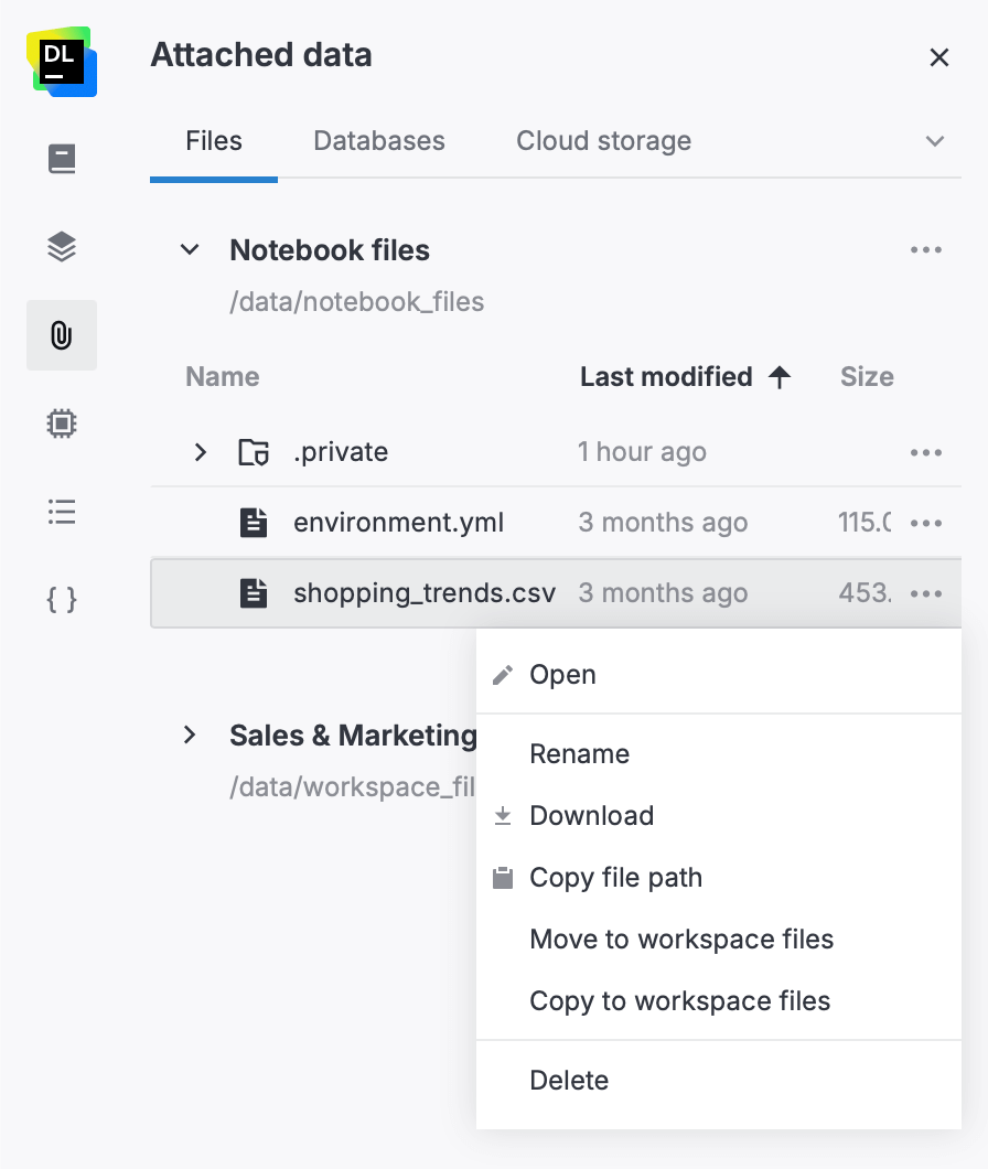 File action menu File action menu