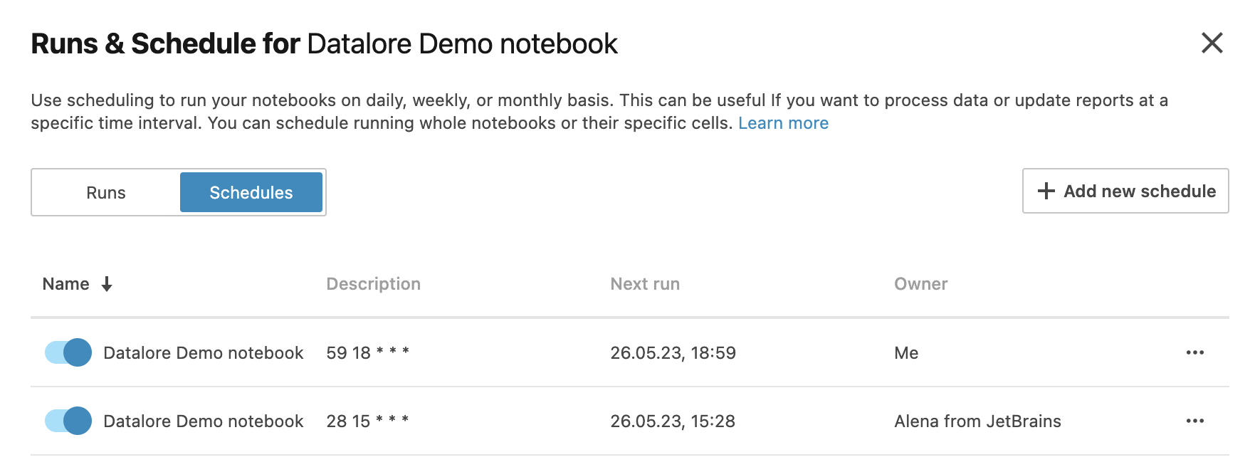 Schedule list Schedule list