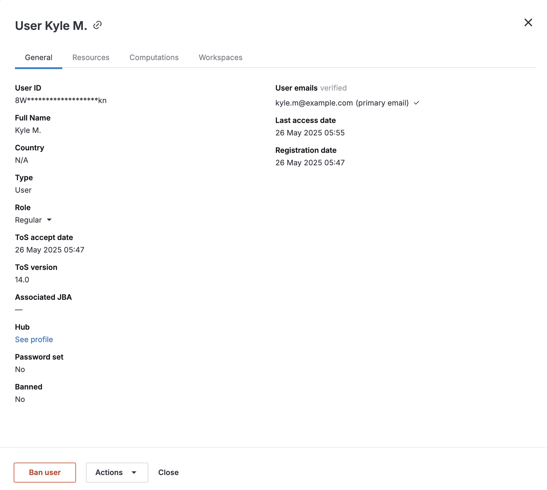 User detail view User detail view