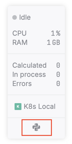 Status panel with the icon of the kernel language highlighted Status panel with the icon of the kernel language highlighted