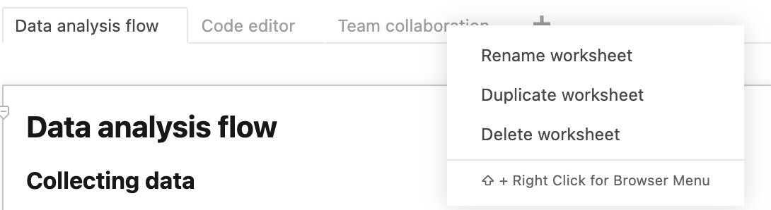 Worksheet menu Worksheet menu