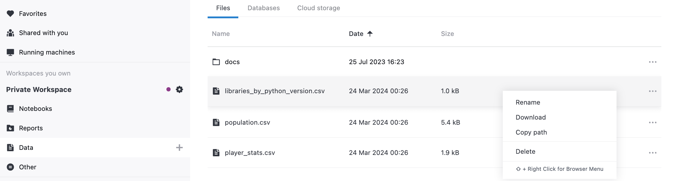 Workspace files Workspace files