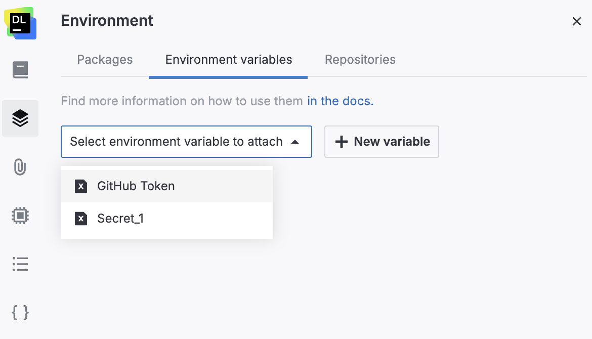 Selecting environment variable to attach
