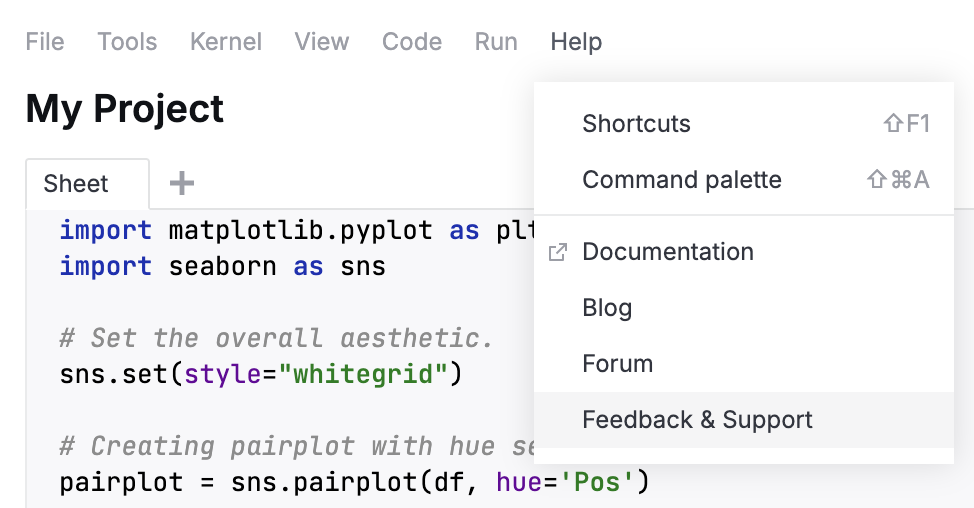 Feedback and Support form