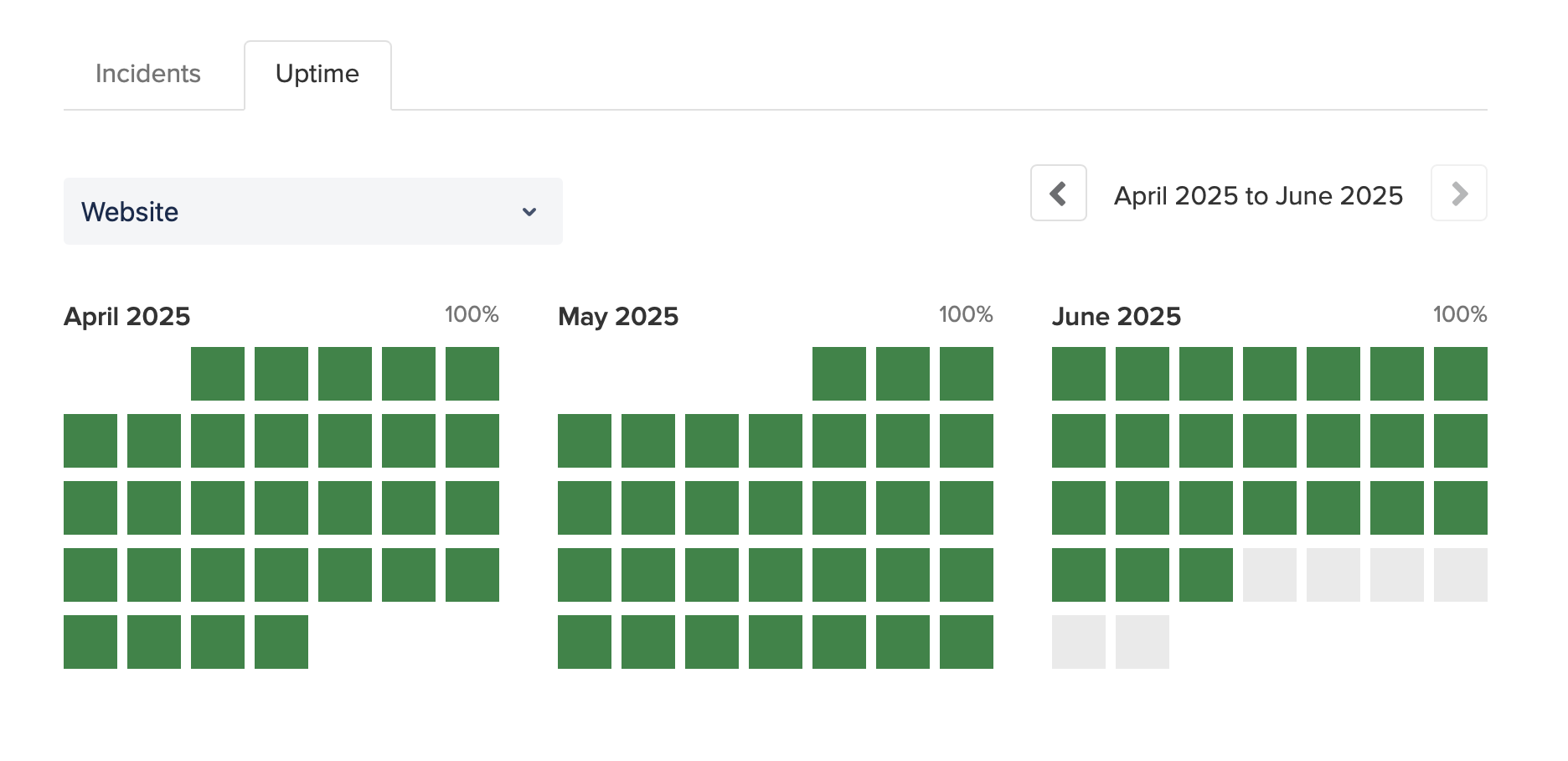 Uptime view for Website