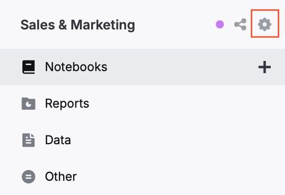 Workspace settings button in the sidebar