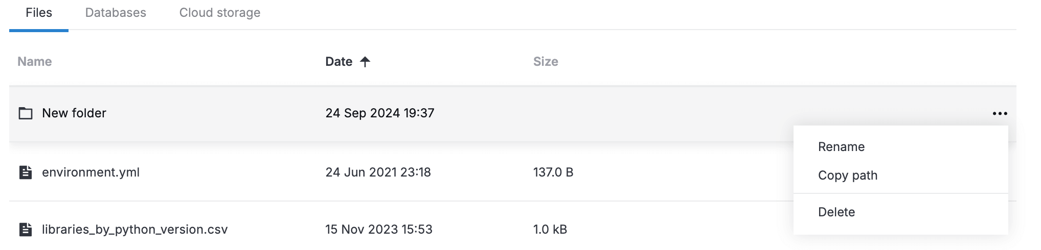 Workspace folder menu
