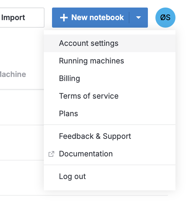 Opening Account settings from the Home page