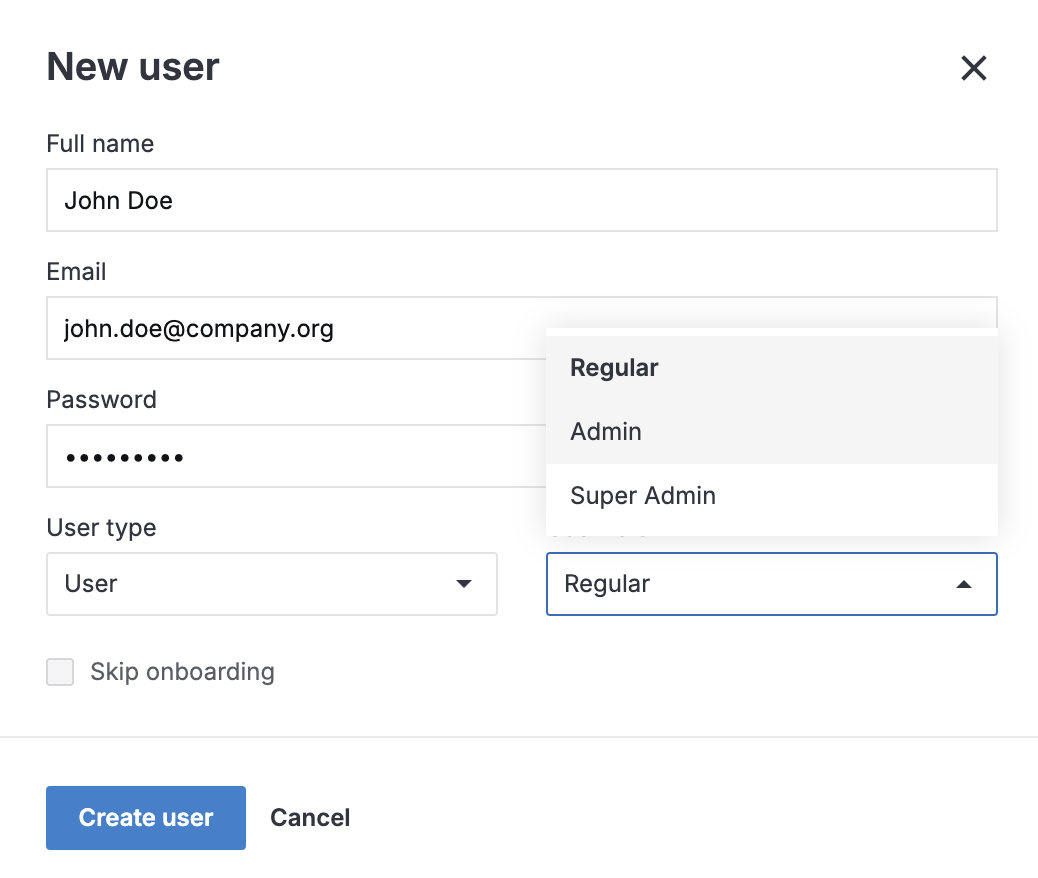 Screenshot of the New user dialog Screenshot of the New user dialog