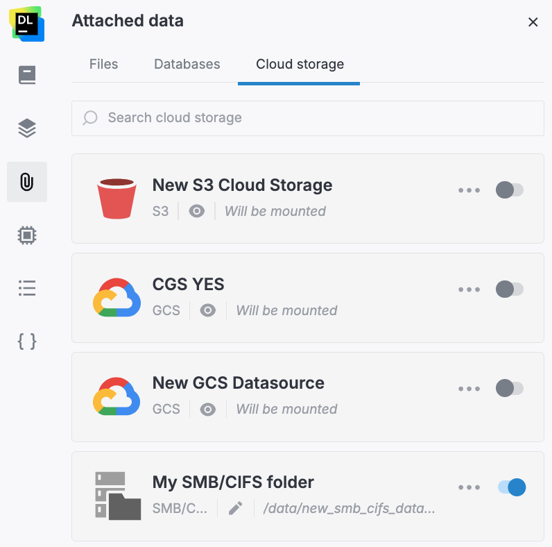 Cloud storage connections in a notebook