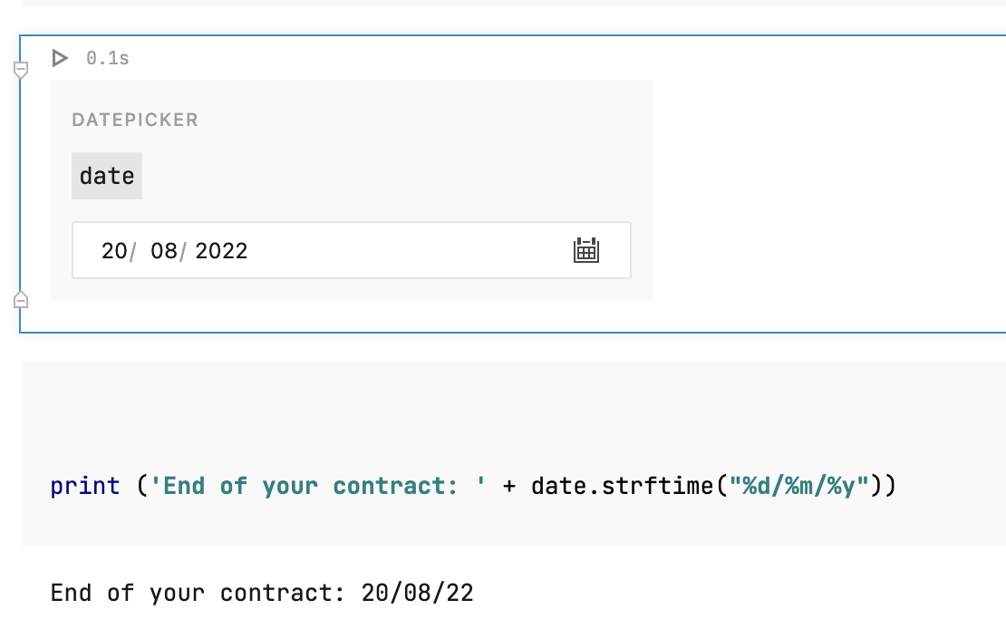 Datepicker in use Datepicker in use