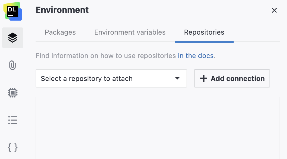 Repositories tab in notebook Environment tool Repositories tab in notebook Environment tool