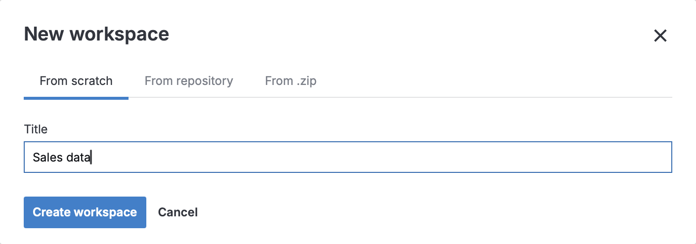 New workspace dialog