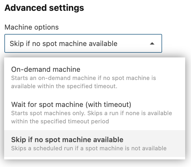 Machine options Machine options