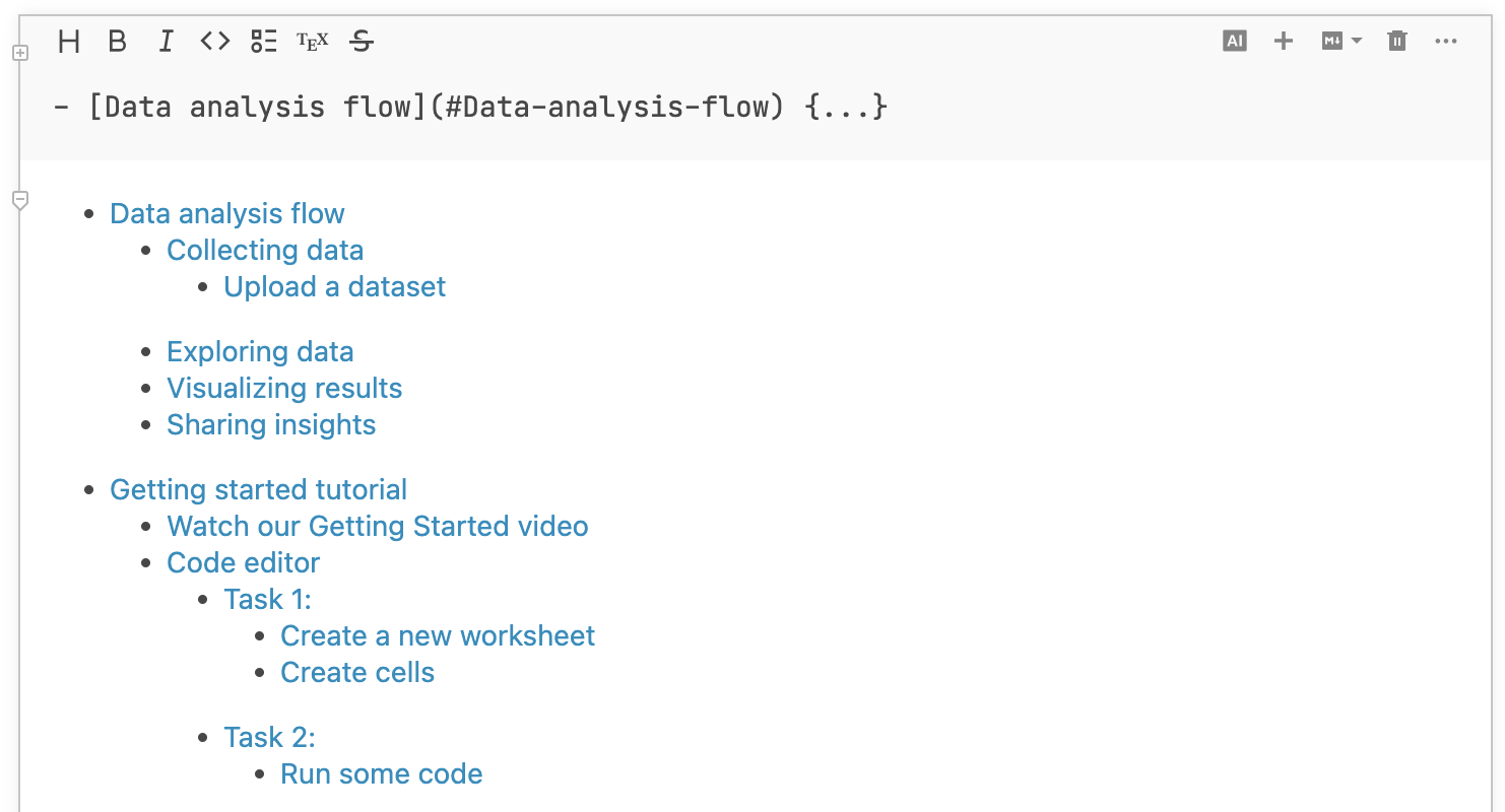 Generated table of contents in a markdown cell Generated table of contents in a markdown cell