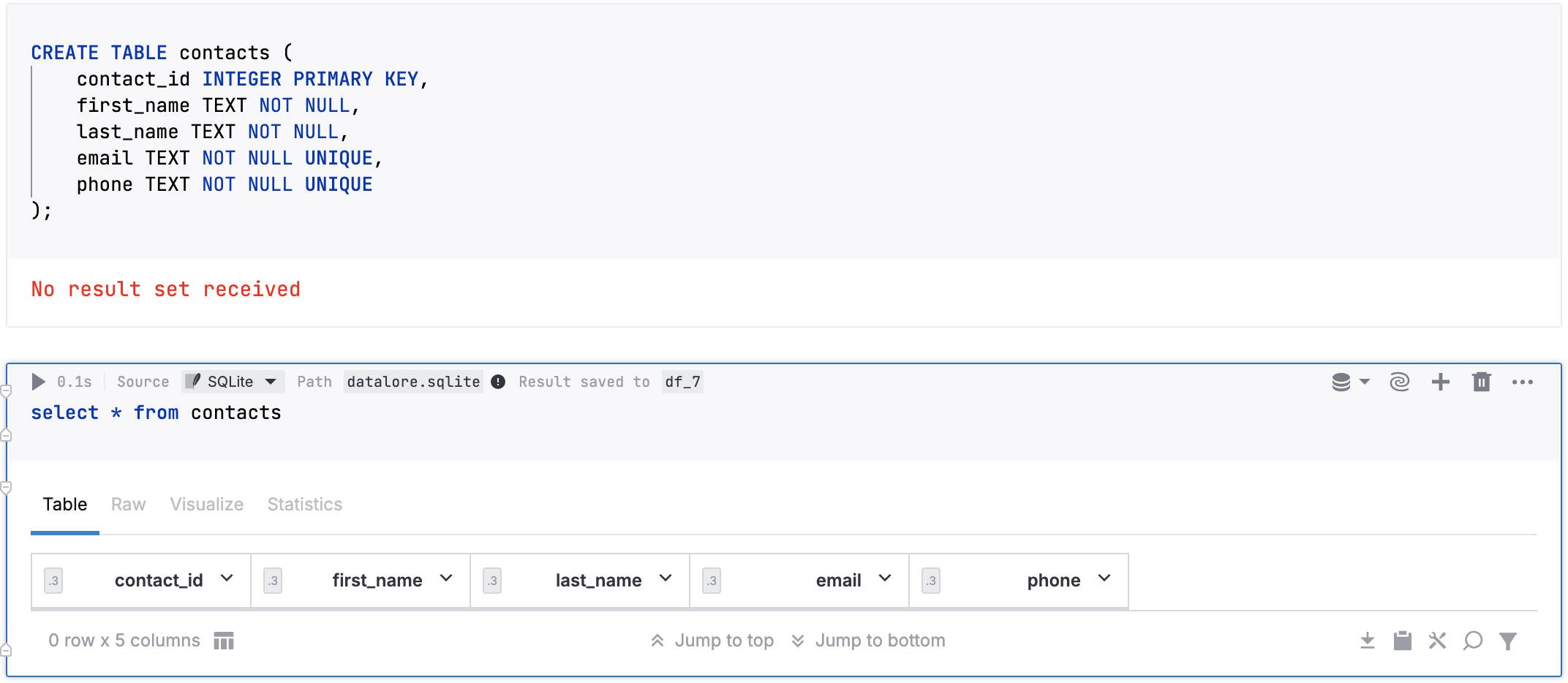 Creating an SQLite table Creating an SQLite table