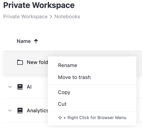 Folder menu Folder menu