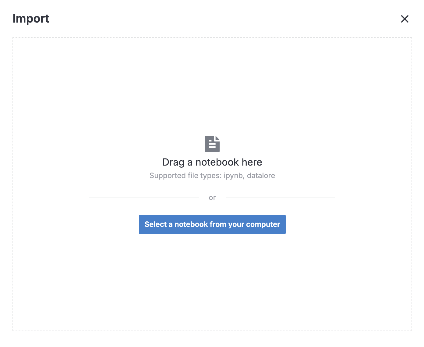 Upload notebook dialog Upload notebook dialog