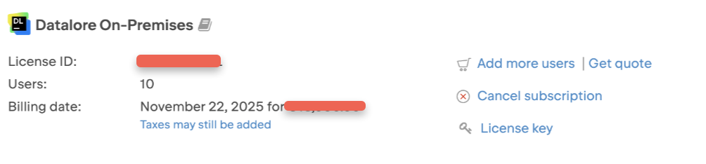 Datalore license key in a JetBrains Account Datalore license key in a JetBrains Account