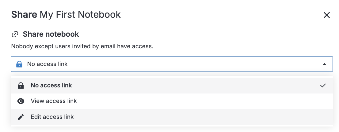 Selecting access type for a shared notebook Selecting access type for a shared notebook