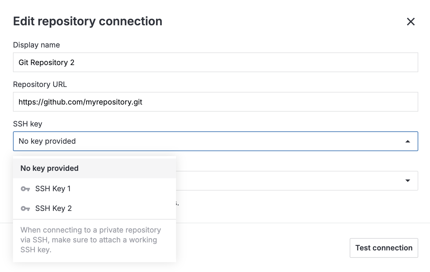 Editing repository connection Editing repository connection