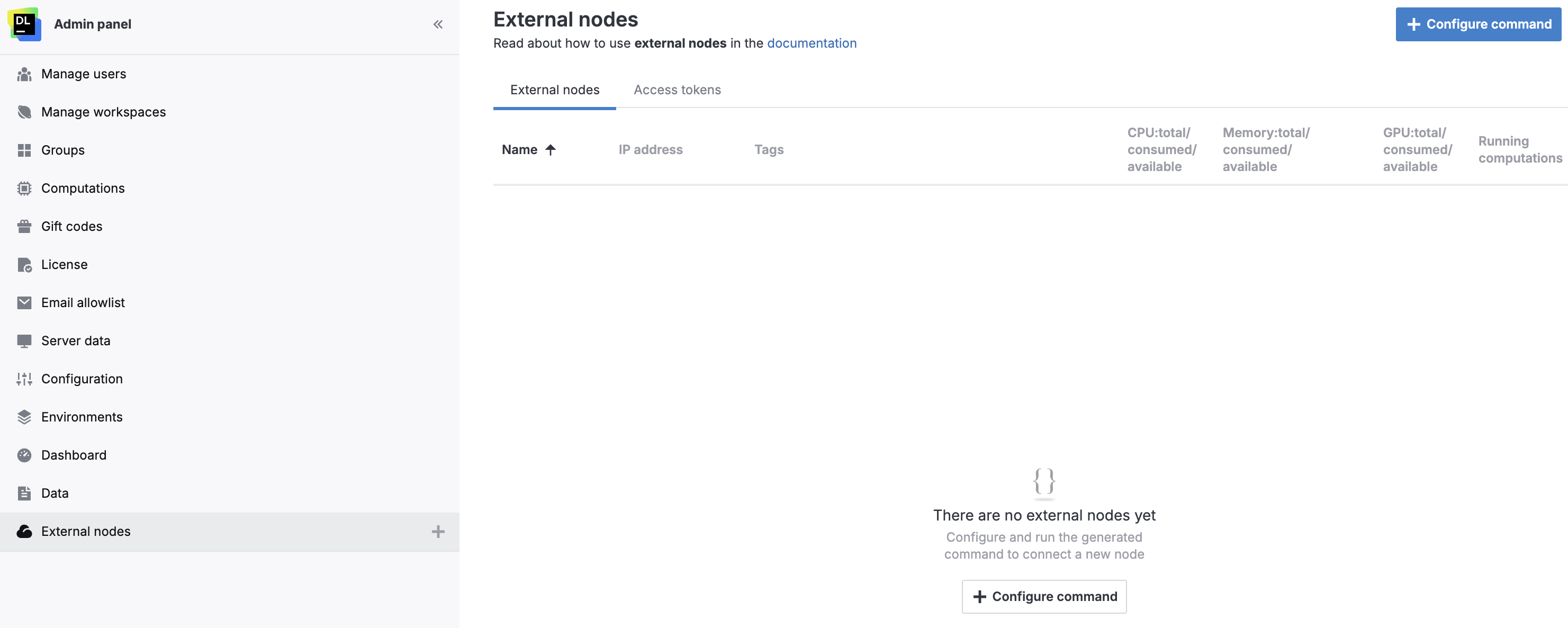 External Nodes tab External Nodes tab
