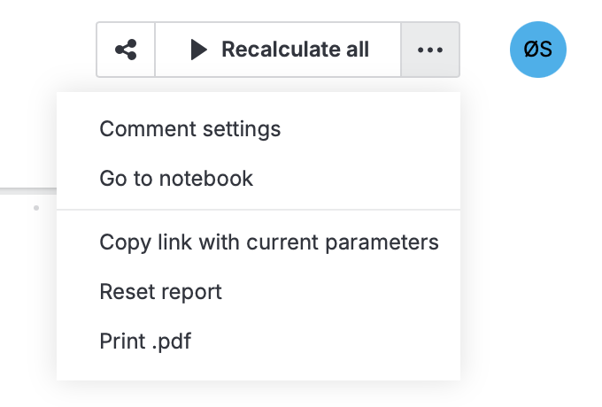 Menu with the 'Copy link with current parameters' option Menu with the 'Copy link with current parameters' option