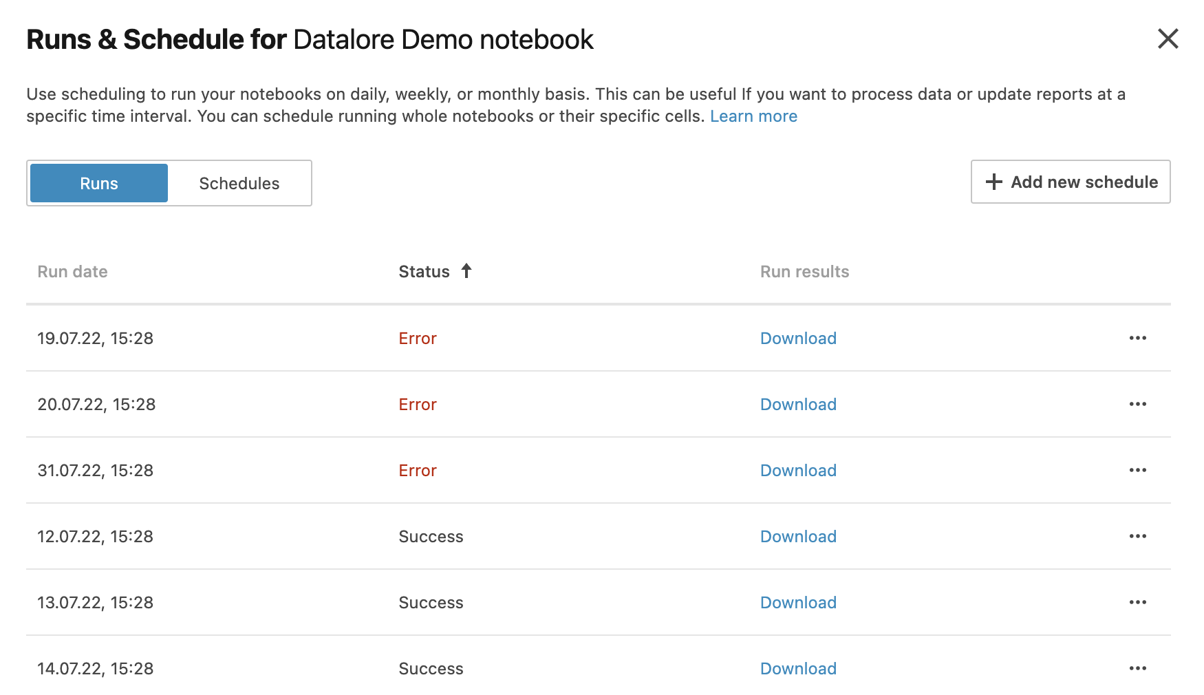 Scheduled notebooks Scheduled notebooks