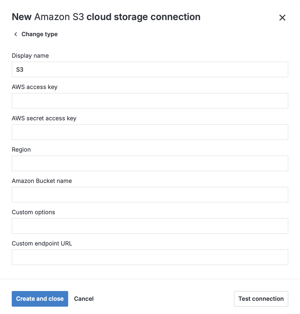 New S3 cloud storage connection dialog New S3 cloud storage connection dialog