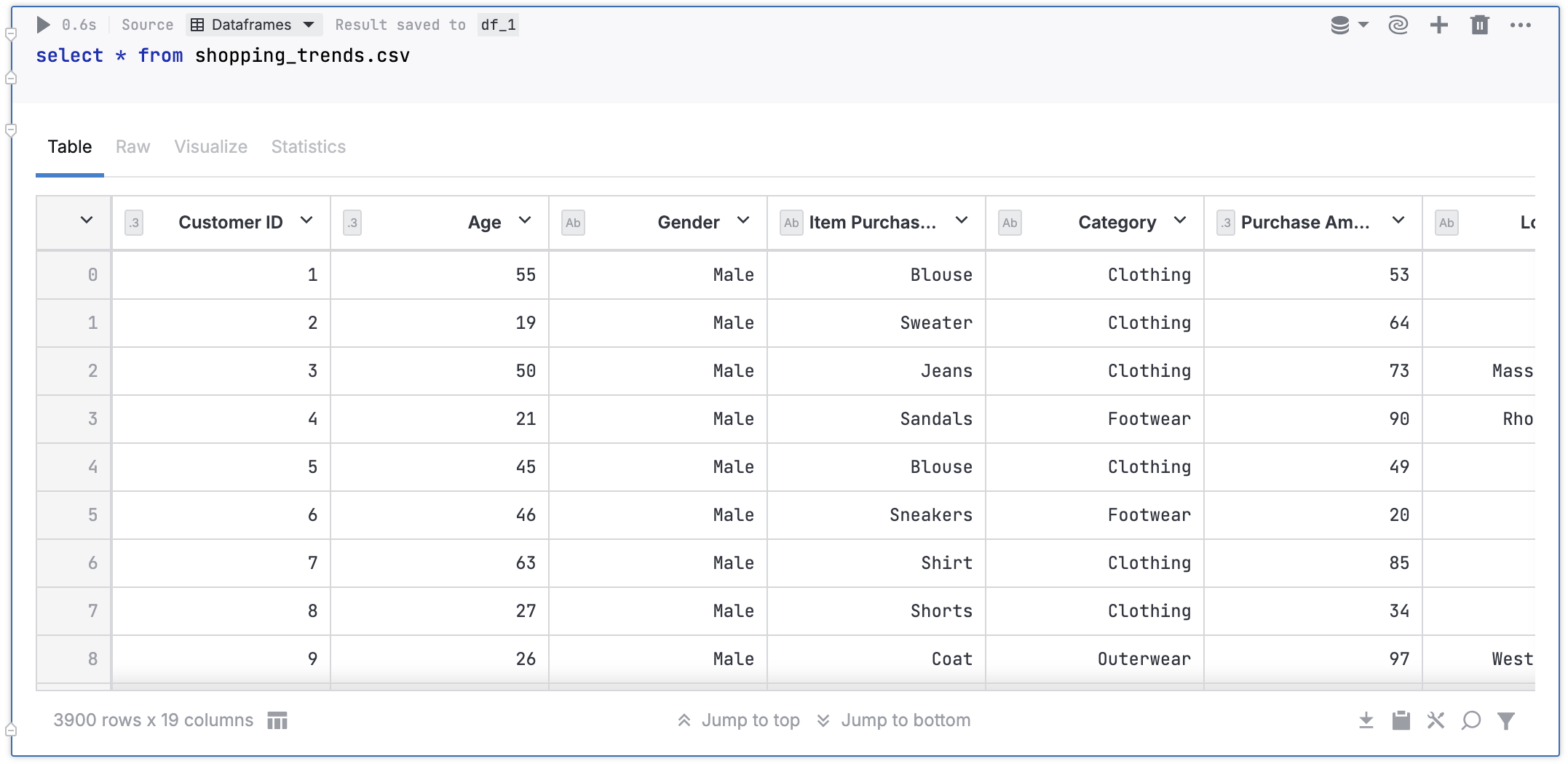 DataFrame from SQL statement DataFrame from SQL statement