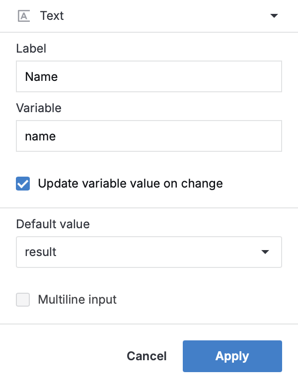 Text control dialog