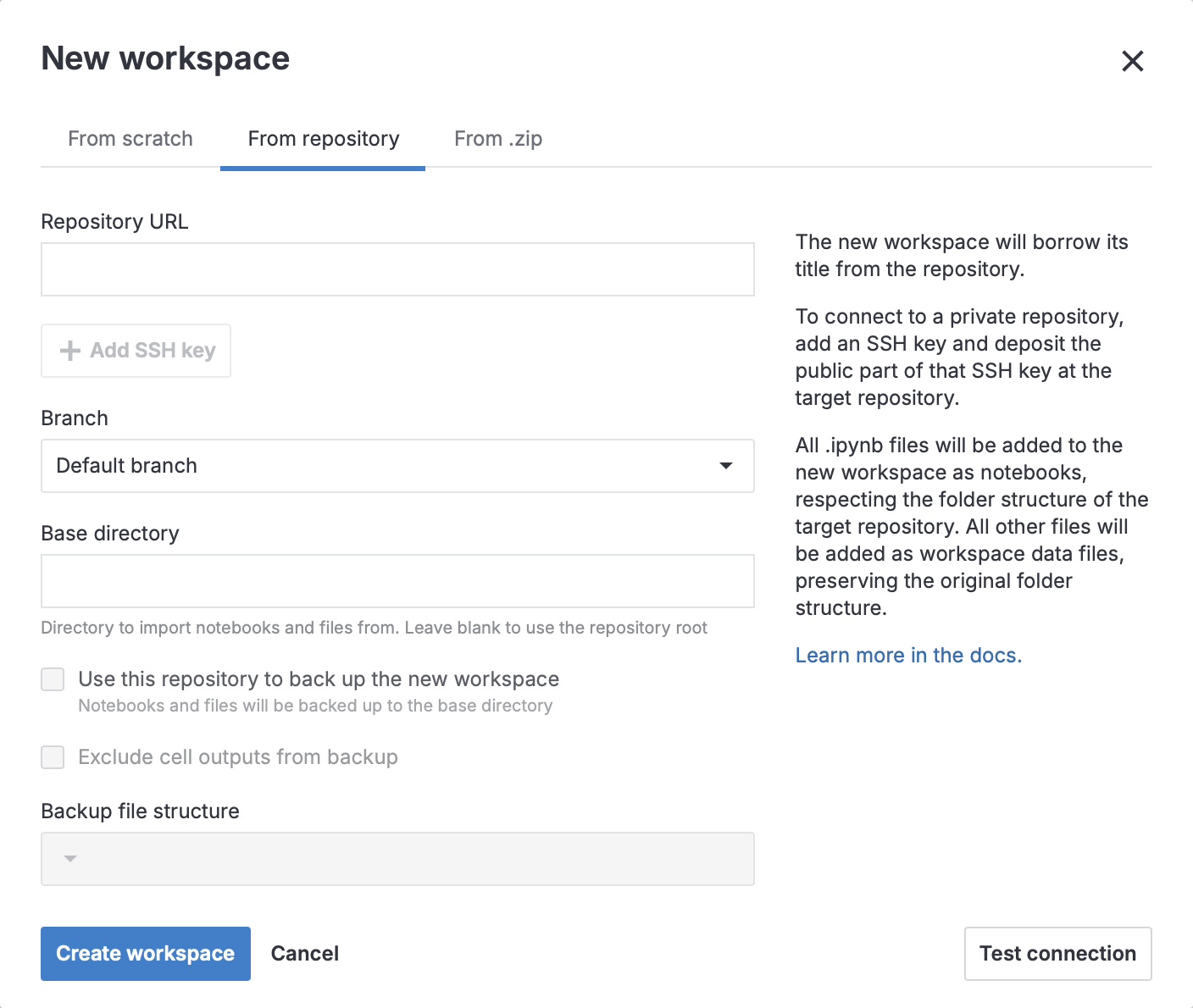 Creating a new workspace from a Git repository Creating a new workspace from a Git repository