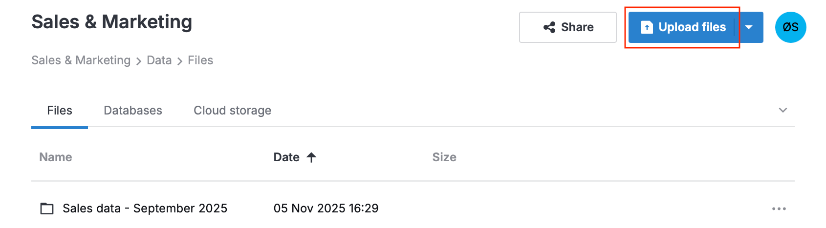 The Files tab and the 'Upload files' button